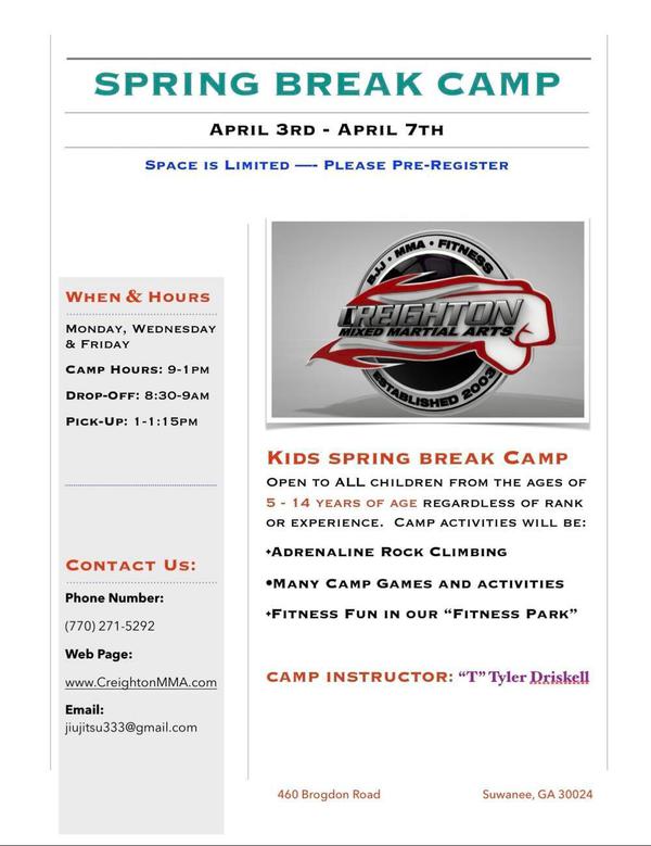 Kids spring break camp April 3rd-7th!