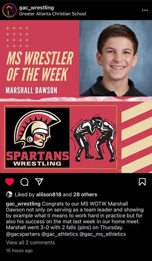 Marshall Dawson wrestler of the week