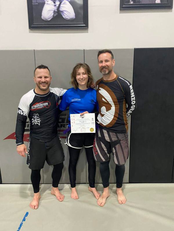 Trinity Sebranek moves to purple belt!