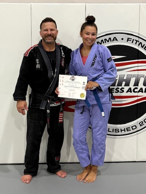 Elaina Feliciano move to blue belt in BJJ at Creighton MMA & Fitness Academy