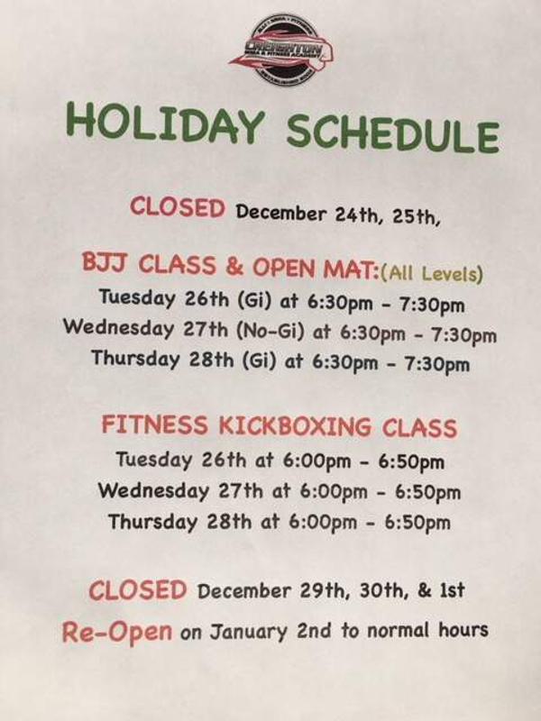 HOLIDAY SCHEDULE